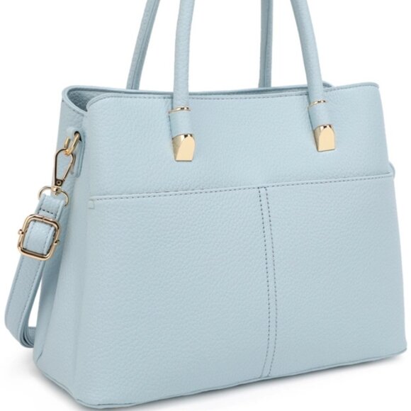 Corina Triple Compartment Satchel "White Blue & Pinks" - Picture 2 of 6